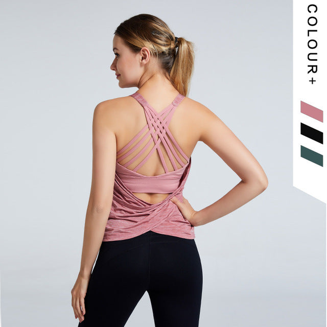 Cozy Nylon Fitness Shirt With Bra Yoga Top
